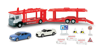 JUNIOR - Transporter Jumbo Playset[ Nissan GT-R (White) + Audi A5 (Blue)]